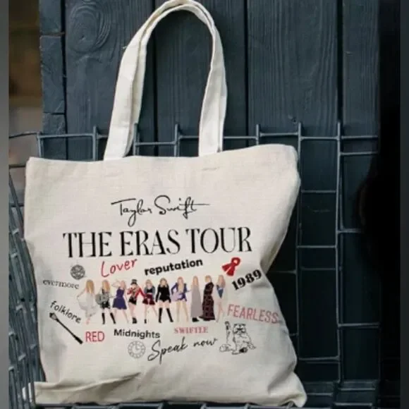 Taylor Swift Tote Bag The Eras Tour Canvas Taylor Images Album Cream 13" X 14" - Picture 9 of 10